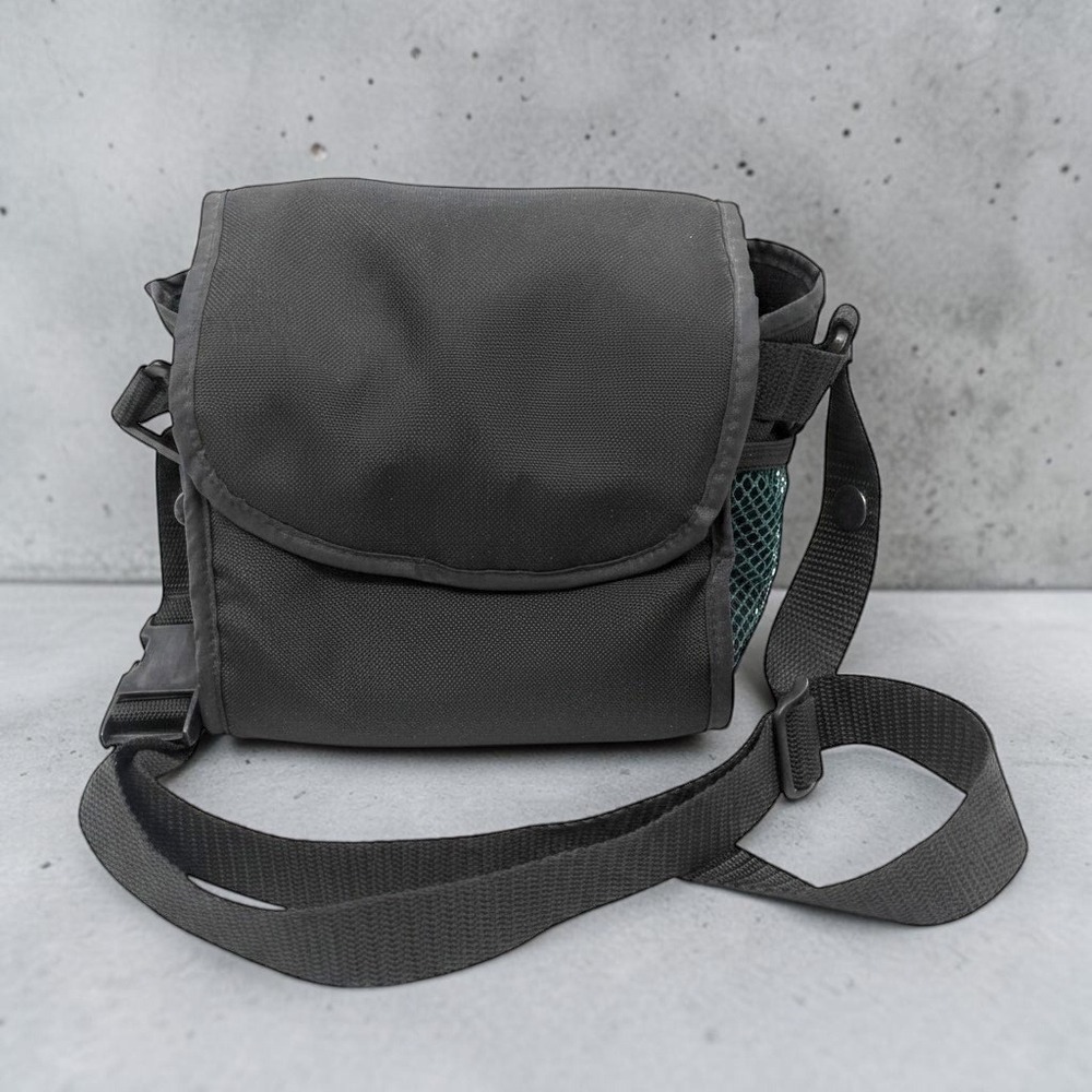 VTG Polaroid Camera Bag Small Unisex Black Nylon Green Mesh Shoulder Strap 90s